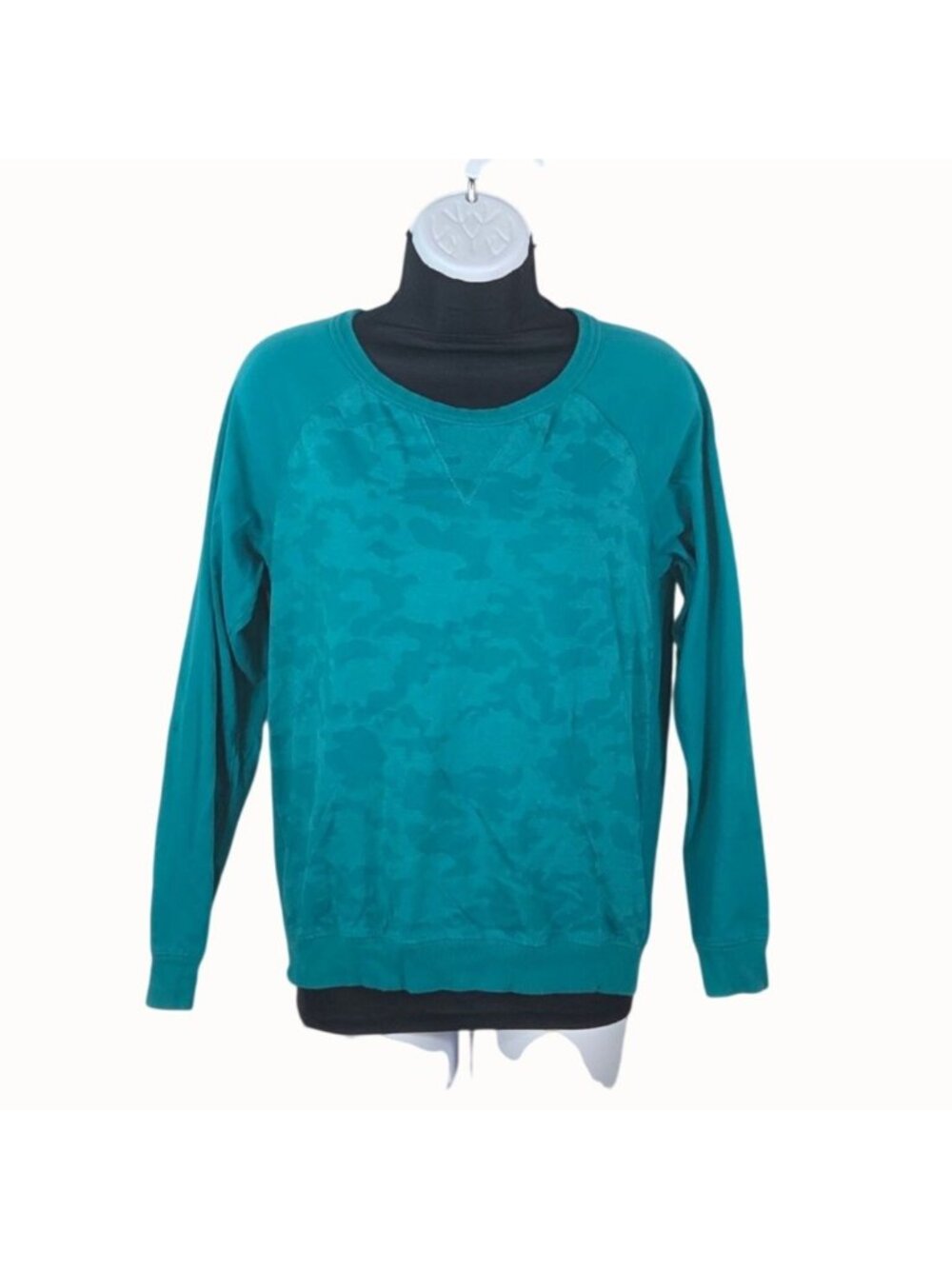 BCG S Teal Camo Sweatshirt 100% Cotton Lightweight Crewneck Pullover Long Sleeve